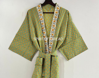 Robes kimono 100 % coton Belle robe kimono en coton Livraison express Robe de chambre Kimono en coton Livraison gratuite Cadeau de demoiselle d'honneur