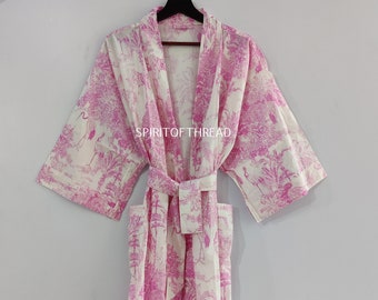 Belle robe kimono en coton, peignoir kimono, kimono en coton imprimé bloc à la main, peignoir de douche, peignoir kimono en coton, robe de chambre #01