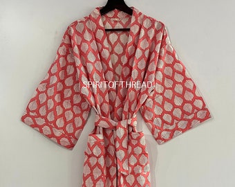 Belle robe kimono en coton, peignoir kimono, kimono en coton imprimé bloc à la main, peignoir de douche, peignoir kimono en coton, robe de chambre