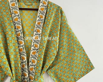 Cotton Kimono Robe, Block Print Robes For Women, Dressing Gown, Plus Size Robes, Cotton Kimono
