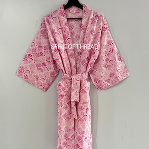 Cotton Kimono Robe Dressing Gown, Block Print Bridesmaid Robe, Summer Nightwear, One Size