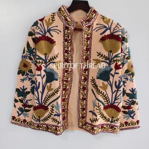 Handmade Suzani Embroidery Jacket, Winter Wear Jacket Coat, Women's Coat, Suzani Short Jacket, TNT Fabric Suzani Jacket, Robe, Gift For Her