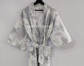 Hermoso vestido de kimono de algodón, kimono de bata de baño, kimono de algodón impreso en bloque de mano, bata de ducha, bata de kimono de algodón, bata #05