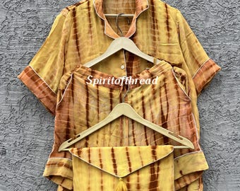 Crepe Silk Tie-Dye Pajama Set: Handmade Women's Sleepwear