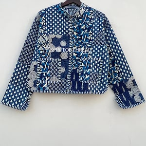 Indigo Print Quilted Cotton Jacket: Handmade Cotton Coat