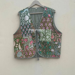 Vintage Style Cotton Quilted Vest: Floral Patchwork Waistcoat