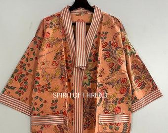 Hand Block Printed Kimono, Shower Robe, Cotton Kimono Robe Beautiful Cotton Kimono Dress, Oriental Kimono Cardigan kimono