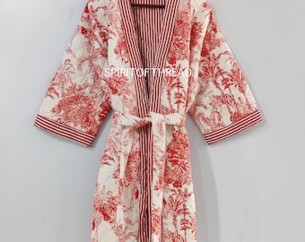 Handmade Quilted Cotton Kimono Robe: Floral Print Women's Loungewear