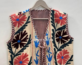 Handmade Suzani Embroidered Vest: Indian Kotti Jacket
