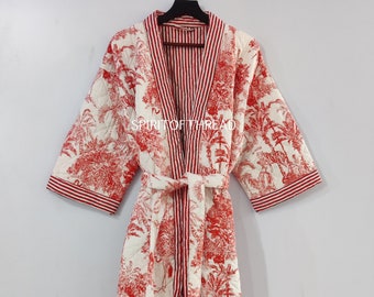 Cotton Handmade Floral Quilted robe jacket Women's robe Kimono Style jacket Cotton Quilted Robe, Quilted Kimono, Robes, Traditional Kimono