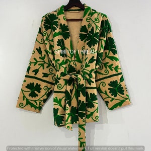 Suzani Hand Embroidered Short Jacket Indian Handmade Suzani Short Jacket, Robe, Short kimono Gift For Her