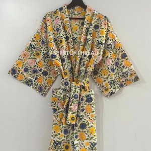 Cotton Kimono Robe Dressing Gown, Block Printed Bridesmaid Robe, Summer Nightwear