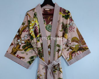 100% Block Print Cotton Kimono Robes, soft & comfortable bath robes, wrap dress, house coat Robe,Cotton night dress