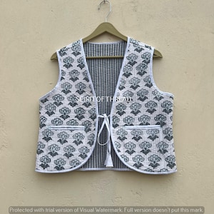 Block Print Cotton Vest: Boho Floral Quilted Jacket