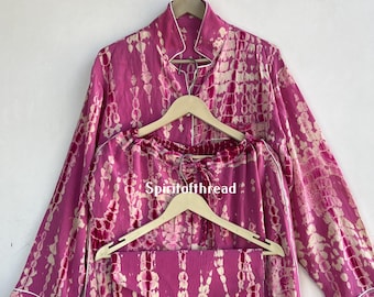 Pink Tie-Dye Crepe Silk Pajama Set: Women's Lightweight Sleepwear