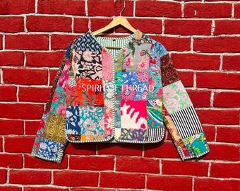 Patchwork Quilted Jackets For Women Wear, Quilted Unisex Pure Cotton Reversible Jacket , Handmade Quilted Coat .