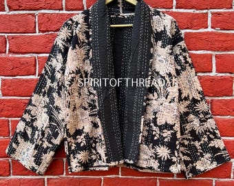 Short Length Women Wear boho Jacket: Indian Cotton Kantha Coat