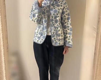 Block Print Quilted Cotton Jacket: Bohemian Floral Reversible Coat