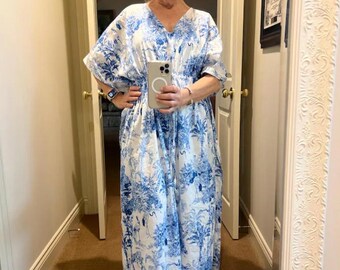 Floral Print Cotton Kaftan: Indian Maxi Dress, Beach Cover-Up