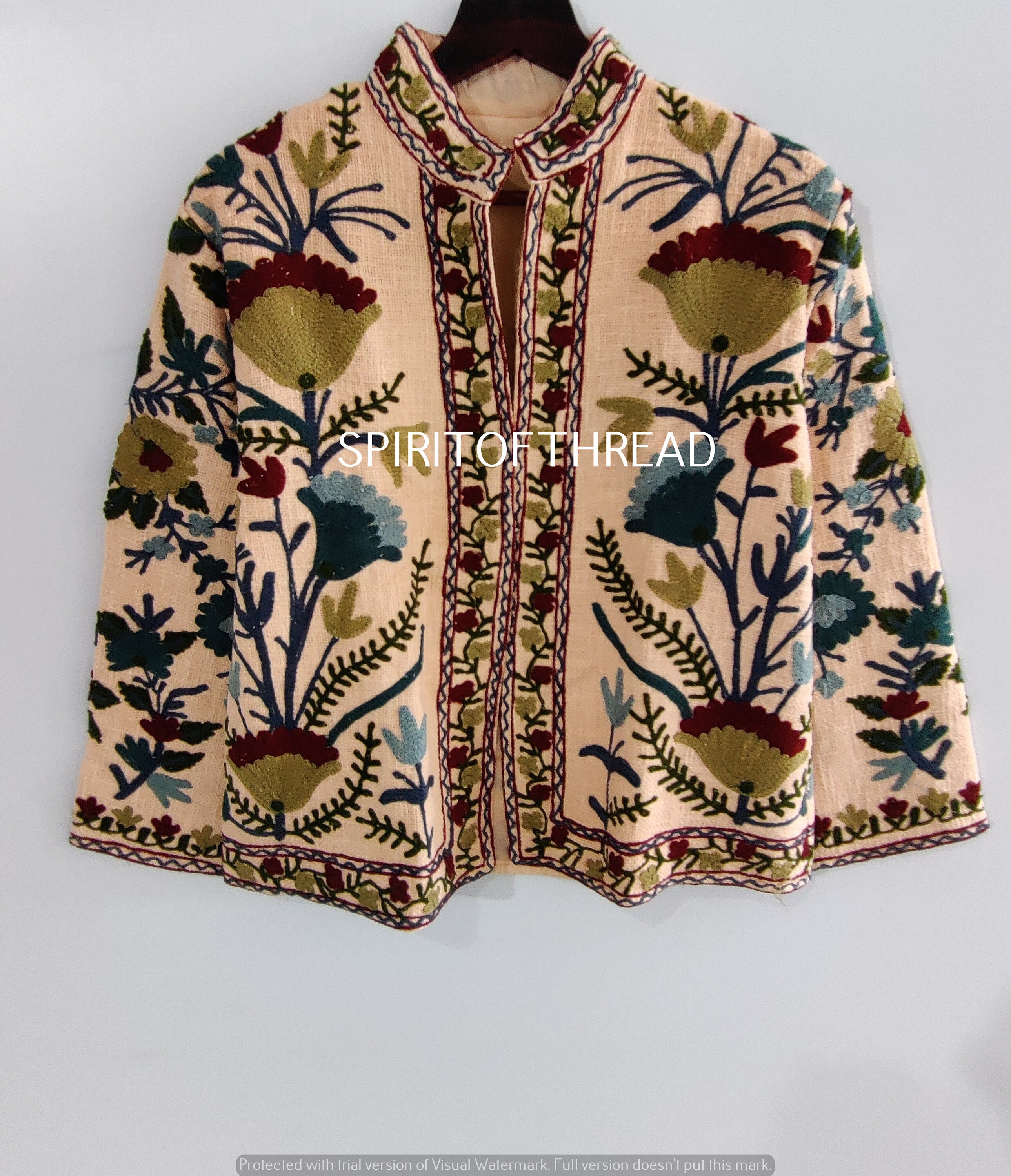 Cotton Suzani Hand Embroidery Jacket Coat, Women Wear Winter Jackets