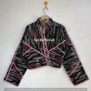 Vintage Kantha Quilt Jacket: Handmade Reversible Cotton Bomber # 31