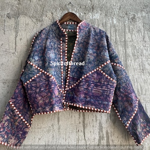 Reversible Cotton Kantha Jacket: Handmade Indian Quilted Short Coat