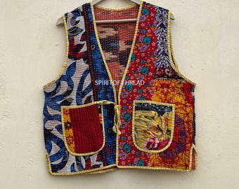 Handgemaakt kantha gewatteerd hemd: boho hippiekatoenen jas # 45