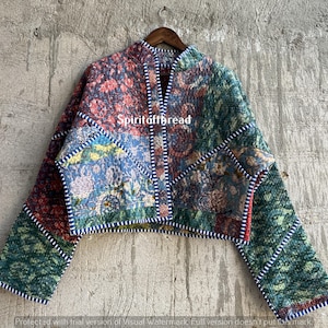 Vintage Kantha Quilted Cotton Jacket: Handcrafted Short Length Coat