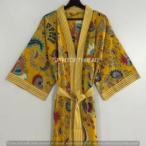 Cotton Kimono Robe: Lightweight Floral Print Dressing Gown