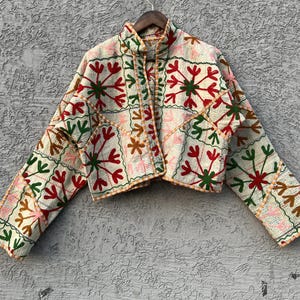 Reversible Brown Suzani Kantha Vintage Traditional Hand Embroidered Jacket, Partywear, Gift for her Kantha jacket # 09