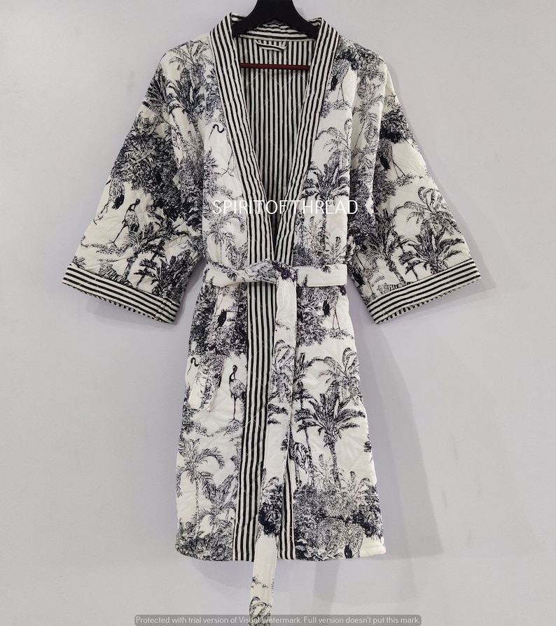 Buy Cotton Handmade Floral Quilted Robe Jacket Women's Robe Kimono