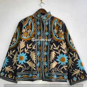Indiaas Suzani-borduurjack: boho-katoenen bomberjas