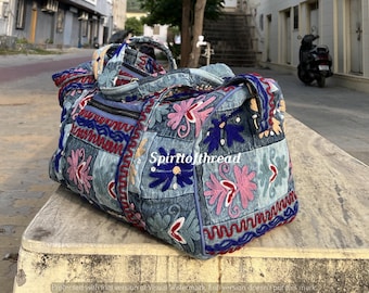 Beautifully Embroidered Duffle Bag: Quilted Patchwork Travel Bag For Women