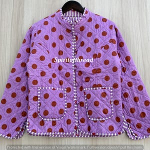 Dot Print Quilted Cotton Jacket, Reversible Boho Coat