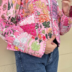 Vintage Winter Reversible Patchwork Cotton Linen Jacket – Floral Print, Lamb Fleece Trim Parka