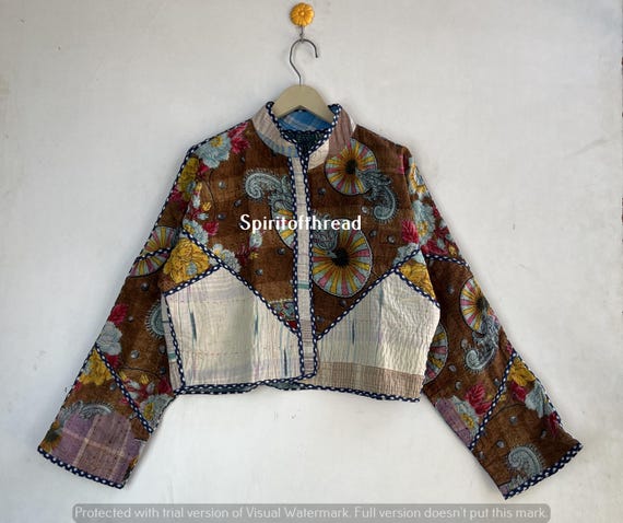 Kantha Reversible Short Length Jacket Vintage Coat Women's Kantha Reversible Short Length Jacket Vintage Coat Women's