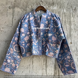 Vintage Kantha Quilted Jacket: Reversible Boho Hippie Cotton, Short Length