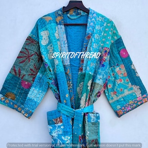 Handmade Kantha Quilted Kimono Jacket: Vintage Patchwork Coat