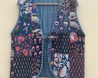 Handmade Cotton Quilted Kimono Jacket: Vintage Patchwork Vest