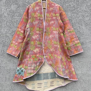 Handmade Patchwork Kantha Kimono Jacket: Reversible Bohemian Coat