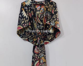 Floral Cotton Kaftan Dress: Indian Hand Print Maxi