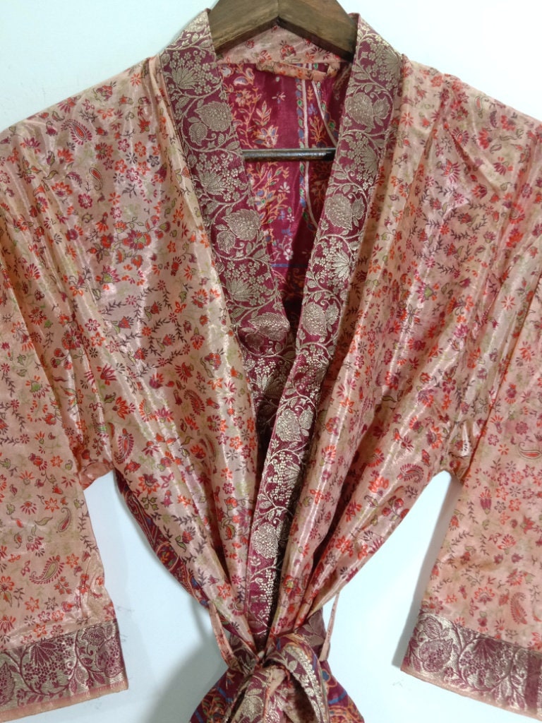 Short Kimono Art Silk Saree Short Kimono Beautiful Night | Etsy