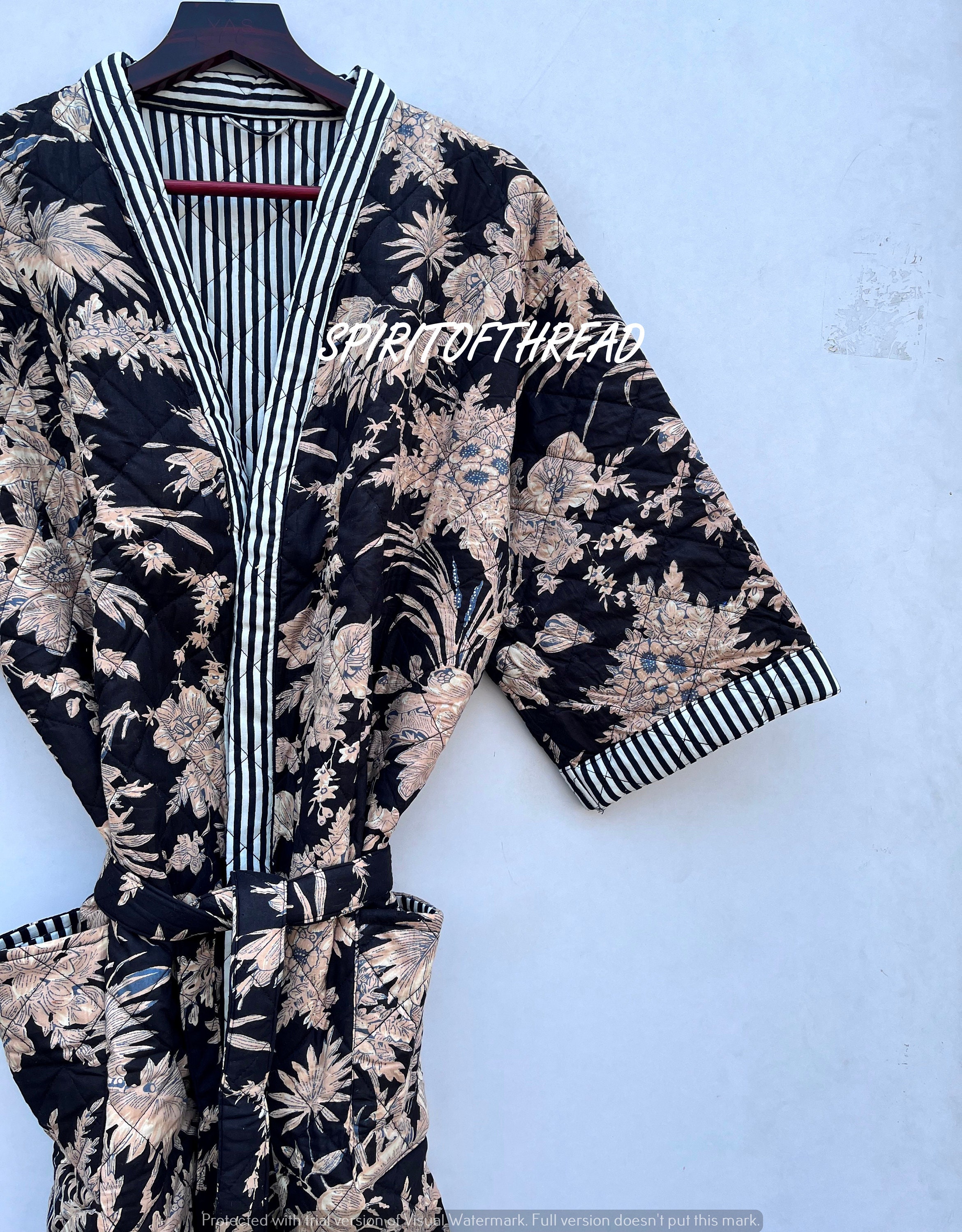 Buy Cotton Handmade Floral Quilted Robe Jacket Women's Robe Kimono