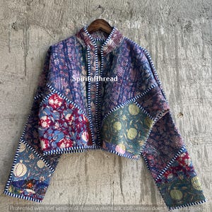 Vintage Kantha Quilt Bomber Jacket: Reversible Hand-Stitched Cotton