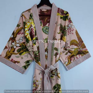 Handmade Cotton Floral Kimono Robe: Bohemian Maxi Gown