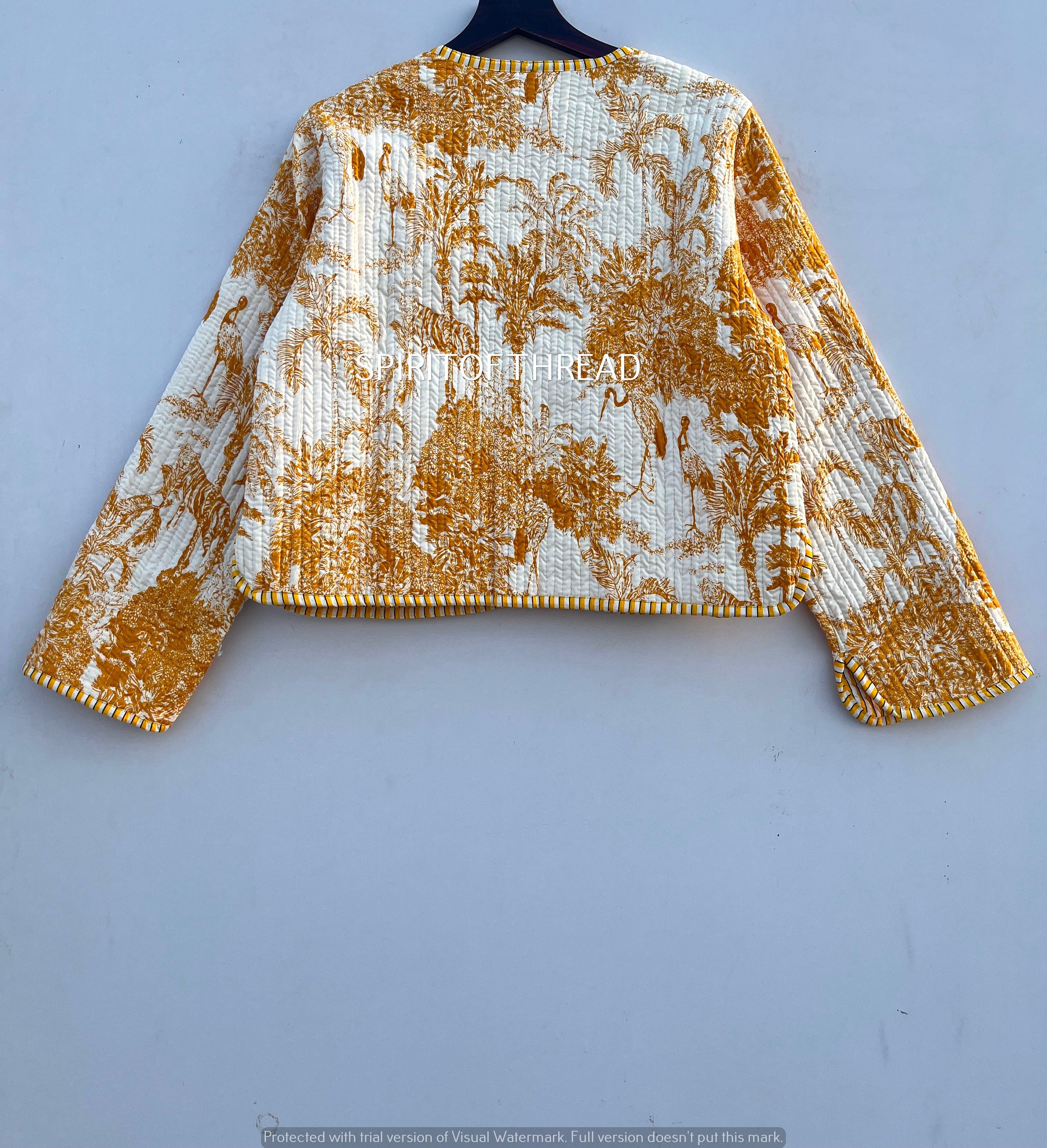 Indian Quilted Jacket for Women Tiger Print Jacket Short