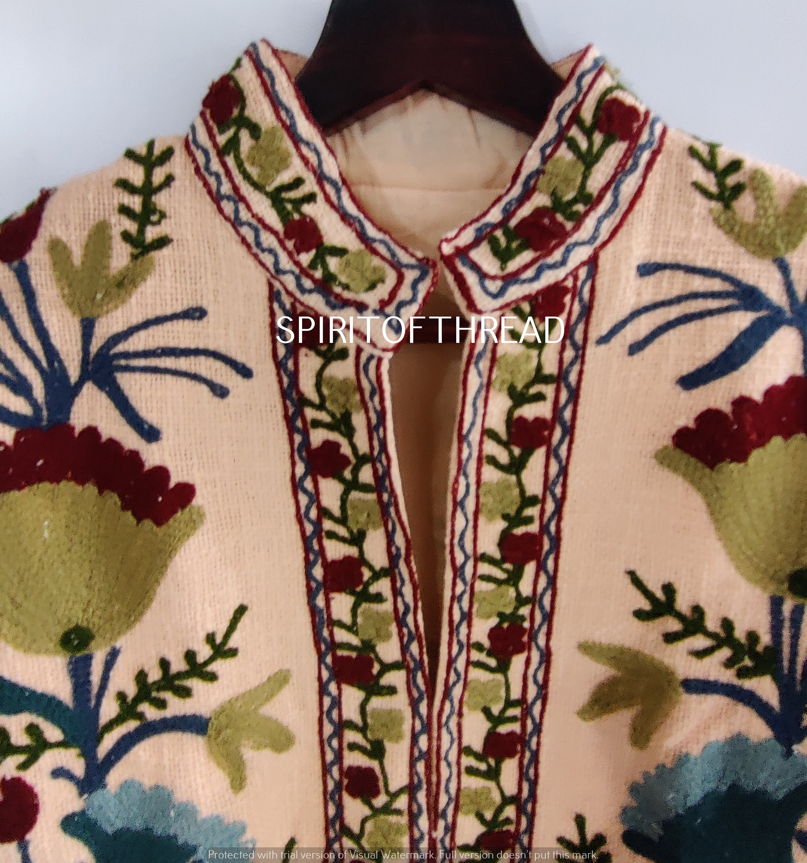 Cotton Suzani Hand Embroidery Jacket Coat, Women Wear Winter Jackets