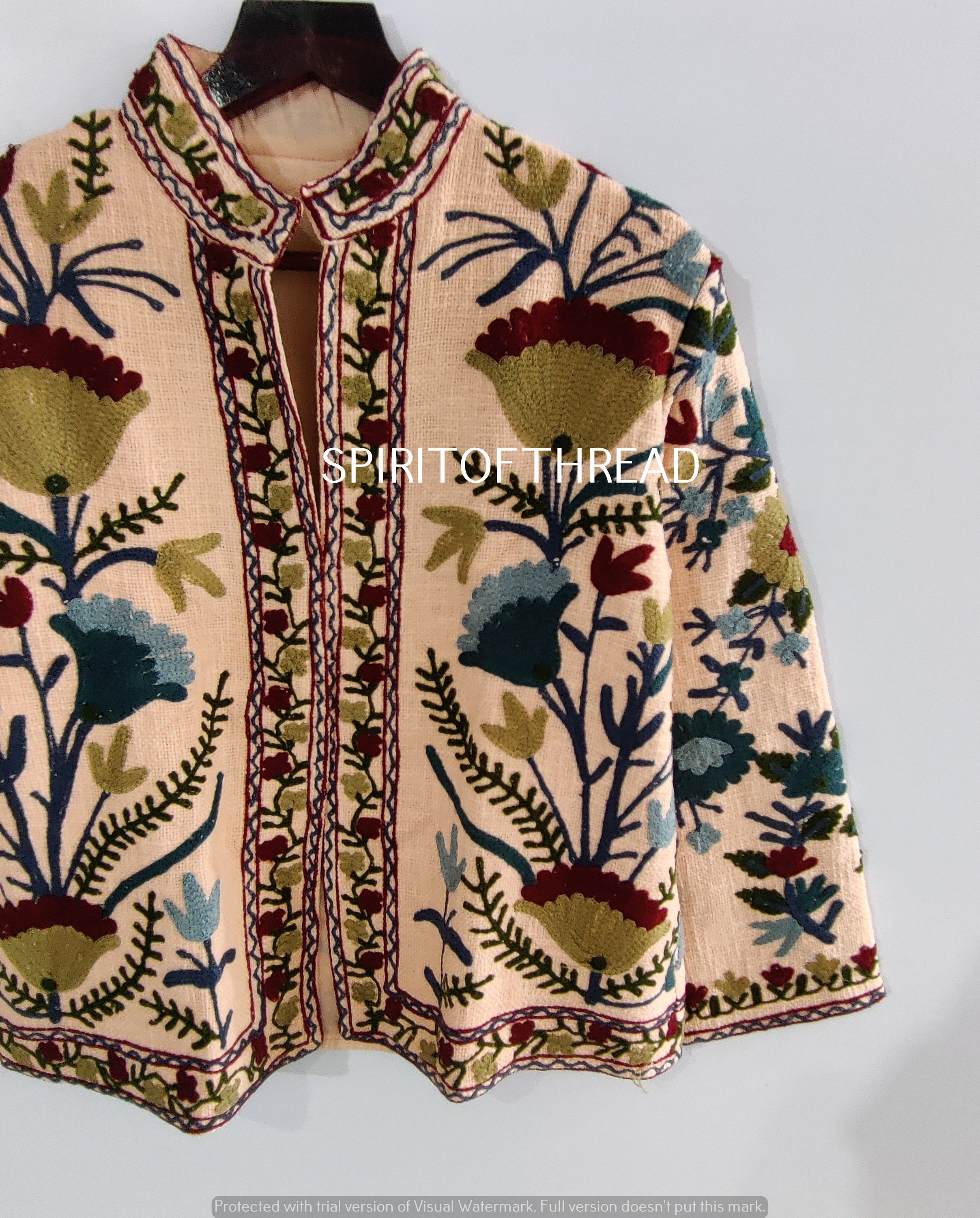 Cotton Suzani Hand Embroidery Jacket Coat, Women Wear Winter Jackets