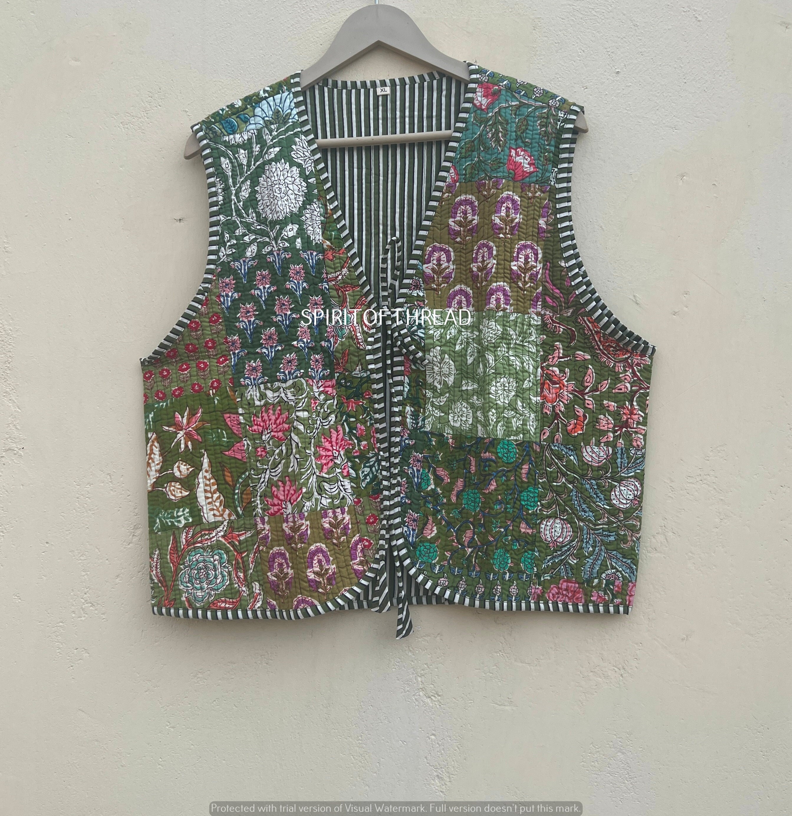 Vintage Style Cotton Quilted Vest: Floral Patchwork Waistcoat
