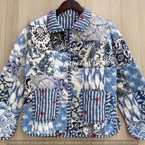 Handmade Floral Patchwork Quilted Cotton Jacket: Bohemian Reversible Coat